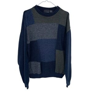 Vintage 90s Bill Blass Mens Patchwork Knit Sweater Crewneck Large Colorblock